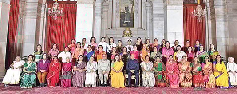 President Ram Nath Kovind with recipients of ‘Nari Shakti Puraskar-2018’ at Rashtrapati Bhawan in New Delhi on Friday.| PTI