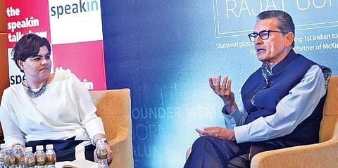 Rajat Gupta with Deepshikha Kumar, managing partner, SpeakIn