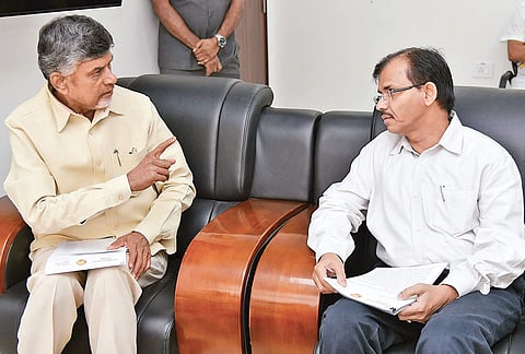 CM N Chandrababu Naidu with CEO Gopal Krishna Dwivedi after giving a representation to him at the Secretariat in Amaravati on Wednesday I Express