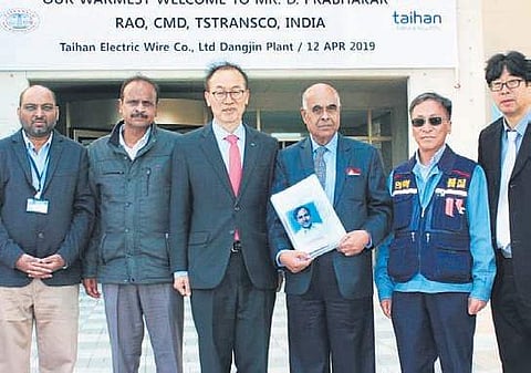 Transco chairman and managing director D Prabhakar Rao during his his team’s visit to Seoul on Friday | Express