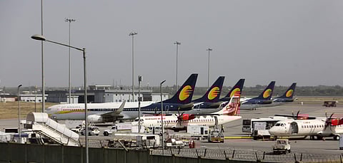 Jet Airways planes halt at the T-3 terminal of IGI Airport in New Delhi on Saturday April 13 2019. | Express Photo Services