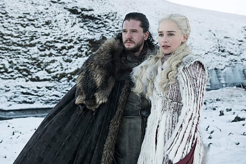 This photo released by HBO shows Kit Harington as Jon Snow, left, and Emilia Clarke as Daenerys Targaryen in a scene from 'Game of Thrones.' (Photo | AP)