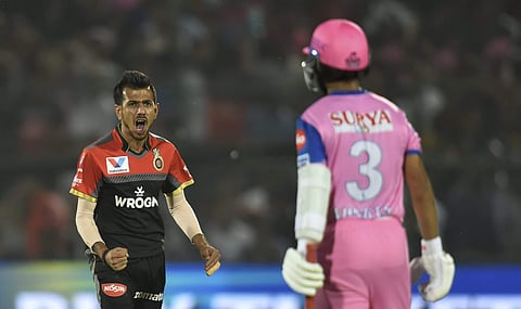 Yuzvendra Chahal celebrates a wicket against RR. (Photo | PTI)