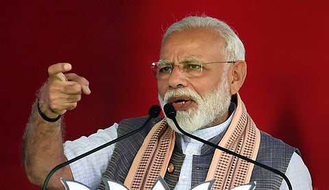 Prime Minister Narendra Modi addresses a rally ahead of Lok Sabha elections at Akluj in Solapur district Wednesday. (Photo | PTI)