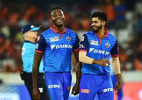 DC's bowler Kagiso Rabada and captain Shreyas Iyer (Photo | PTI)