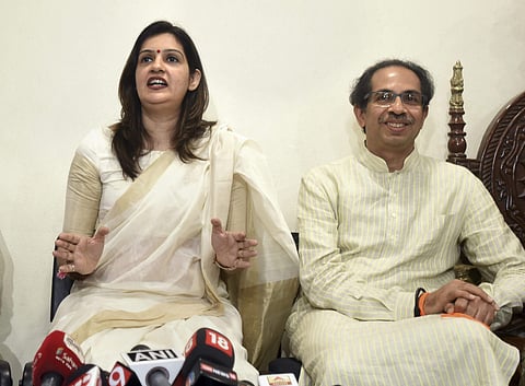 Priyanka Cahturvedi addresses the media after joining Shiv Sena in presence of the party chief Uddhav Thackeray , at Matoshri in Mumbai, Friday, April 19, 2019. (Photo | PTI)