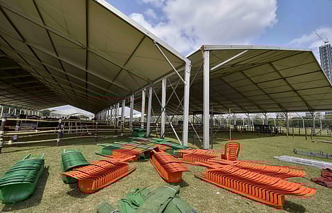 Preparation underway for the rally of Prime Minister Narendra Modi at Brigade Parade Ground in Kolkata Monday April 1 2019. | PTI