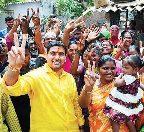 IT Minister Nara Lokesh campaigning in Mangalagiri Assembly constituency | Express