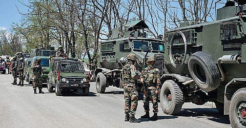Security personnel deployed in Srinagar during protests against the closure of the Jammu-Srinagar National Highway on Wednesday. (File| PTI)