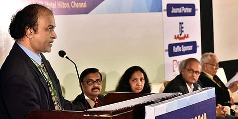 Navya Insights CEO Rajaram Venkatraman speaks at the inaugural function of a seminar on ‘Agility, Automation & Cloudification for Business Transformation’ in the city on Saturday. (Photo| P Jawahar, EPS)