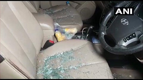 A bomb was hurled at the vehicle of BJP's MLA candidate from Bhubaneswar-Central, Jagannath Pradhan, near party office in Bhubaneswar. (Photo| ANI)
