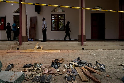 Footwear and personal belongs of victims kept close to the scene of a suicide bombing at St. Sebastian Church in Negombo (Photo| AP)