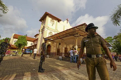 Sri Lankan army soldiers secure the area around St. Sebastian's Church damaged in blast in Negombo, north of Colombo, Sri Lanka, Sunday, April 21, 2019. | AP