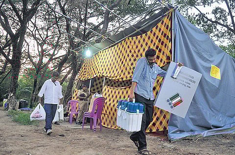 The polling equipment being transported from polling station at Ramanthuruth which has one of the lowest number of voters in the state. Ramanthuruth located close to Valarpadam ICTT has 18 voters and all of them turned up to cast their votes on Tuesday |