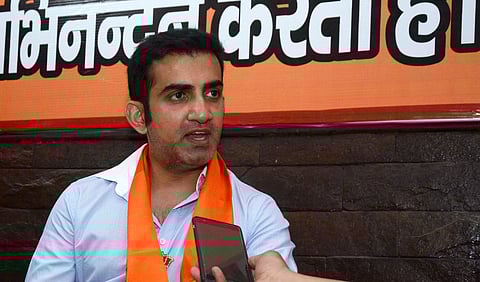 Former cricketer and BJP candidate from East Delhi seat for upcoming Lok Sabha elections Gautam Gambhir interacting with media in New Delhi on Wednesday. (Photo | Naveen Kumar)