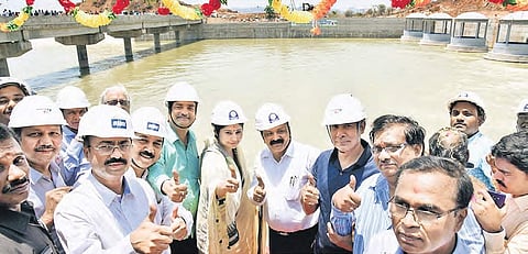 Officials celebrate the successful wet run in the Package 6 of KLIS on Wednesday | Express