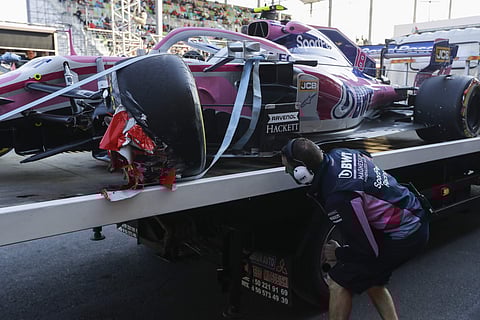 A loose drain cover caused serious damage to George Russell's Williams car. | AP