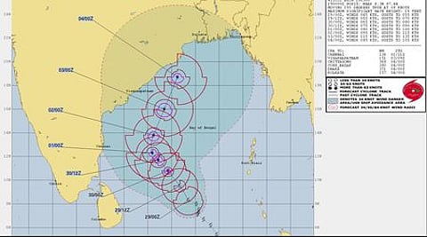 The projected track of Cyclone Fani by Joint Typhoon Warning Centre.