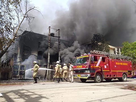 fire broke out in four chemical factories in west Delhi's Naraina. (Photo | Parveen Negi, EPS)