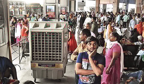 Aircoolers placed in the view of summer at Pandit Nehru bus station in Vijayawada on Sunday | Express