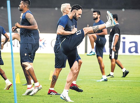Chennaiyin FC players train ahead of their AFC Cup game against Minerva Punjab.