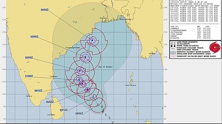 The projected track of Cyclone Fani by Joint Typhoon Warning Centre.