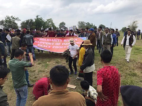 A peace rally in Sihai village, Manipur after five days of a standoff between Naga rebels and Assam Rifles jawans. (Photo | EPS)
