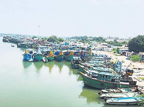 Boats remain anchored near the Cuddalore OT. | Harish Murali