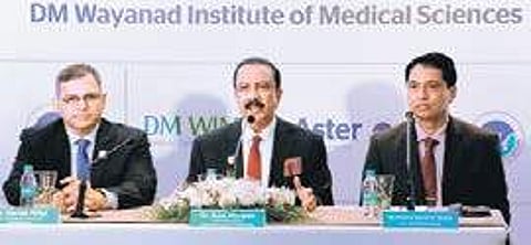 Dr Harish Pillai, Dr Azad Moopen and Dr Anton Sylvan D’Souza at the press conference held in Kochi