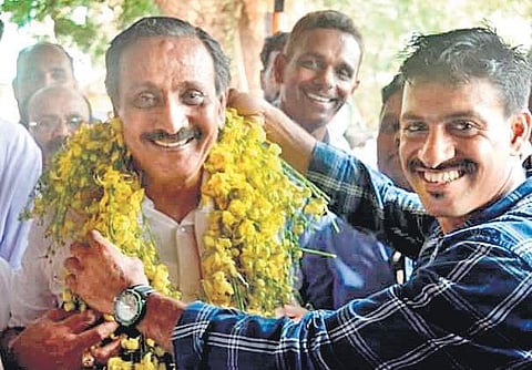 UDF Kozhikode constituency candidate MK Raghavan during the election campaign at Cheruppa in Kozhikode on Saturday | Express
