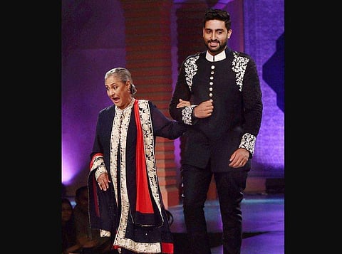 Actress and MP Jaya Bachchan with son Abhishek Bachchan (Photo | File)