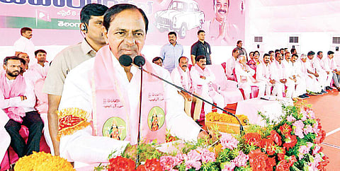 Telangana CM K Chandrasekhar Rao at an election rally in Vikarabad on Monday | Express