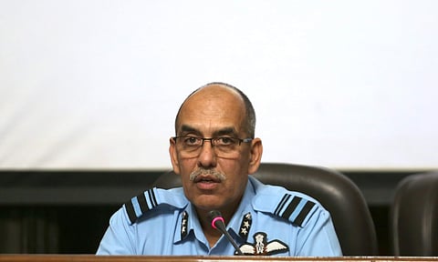 Air Vice Marshal RGK Kapoor addresses a press conference at South Block in New Delhi Monday April 8 2019. (Photo | Shekhar Yadav,EPS)