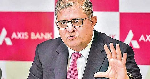 Axis Bank’s MD & CEO Amitabh Chaudhary speaks at a press conference | PTI