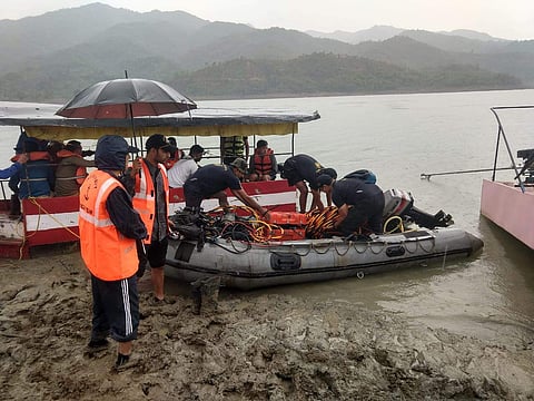 Navy personnel at Mapithel dam in Manipur where three picnickers went missing on April 28. (Photo | EPS)