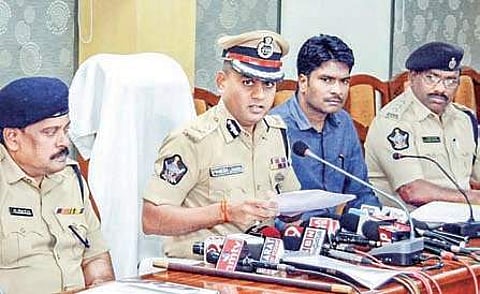 Commissioner of Police Mahesh Chandra Laddha giving details of the kidney racket to the media in Visakhapatnam on Thursday | Express
