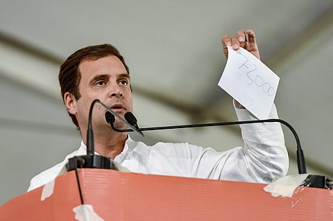 Congress President Rahul Gandhi addresses an election campaign rally for the ongoing Lok Sabha polls in Chandigarh on Friday | PTI