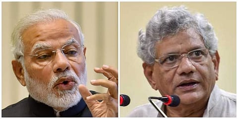 In a letter to the EC ,CPI(M) leader Sitaram Yechury (R) has alleged PM Modi's (L) statements during an interview were in violation of poll code.