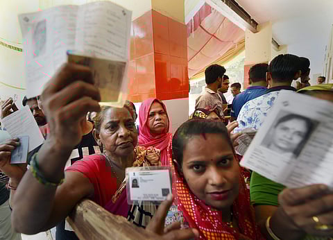 Delhi voters at a polling station during the sixth phase of the 2019 Lok Sabha elections (Photo | PTI)