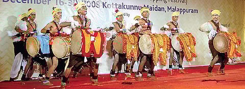 A group of artistes performing Dollu Kunitha | Pics by: A C Manjunath