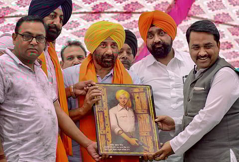 Bollywood actor and BJP candidate from Gurdaspur Sunny Deol during an election rally ahead of the last phase of Lok Sabha polls in Gurdaspur Monday. (Photo | PTI)