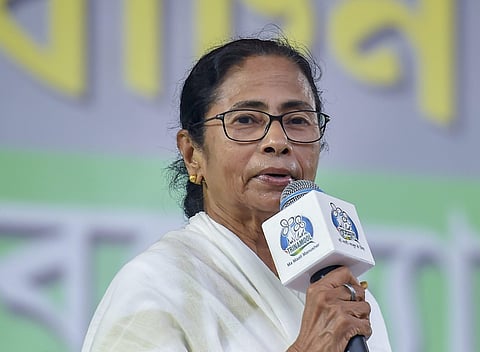 West Bengal Chief Minister and TMC supremo Mamata Banerjee addresses an election rally (Photo | PTI)