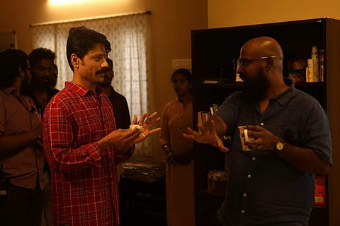 SJ Suryah and Nelson Venkatesan on the sets of Monster.