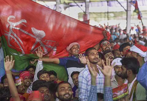 i SP-BSP alliance supporters at an election rally in Uttar Pradesh (Photo | PTI)