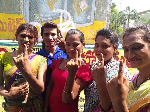 Transgender voters poses for a photograph after voting (Photo | P Ravindra Babu, EPS)