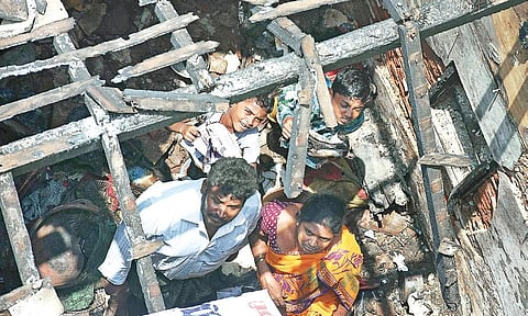 The house that was charred in the LPG cylinder explosion, in Chennai on Thursday (Photo| Ashwin Prasath/EPS