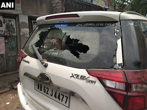 BJP candidate for Diamond Harbour Lok Sabha constituency, Nilanjan Roy's car vandalised in Dongaria area of the constituency. (Photo | ANI Twitter)