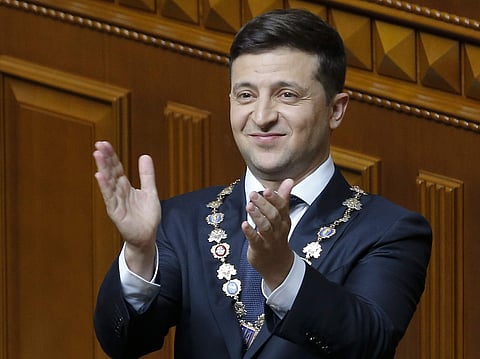 Ukrainian new President Volodymyr Zelensky gestures during his inauguration ceremony in Kiev, Ukraine. (Photo | AP)