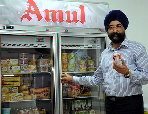 Managing director RS Sodhi with Amul products (File Photo | Nagaraja Gadekal, EPS)