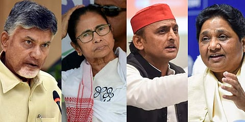 Chandrababu Naidu, Mamata Banerjee, Akhilesh Yadav and Mayawati. (Photo | PTI)